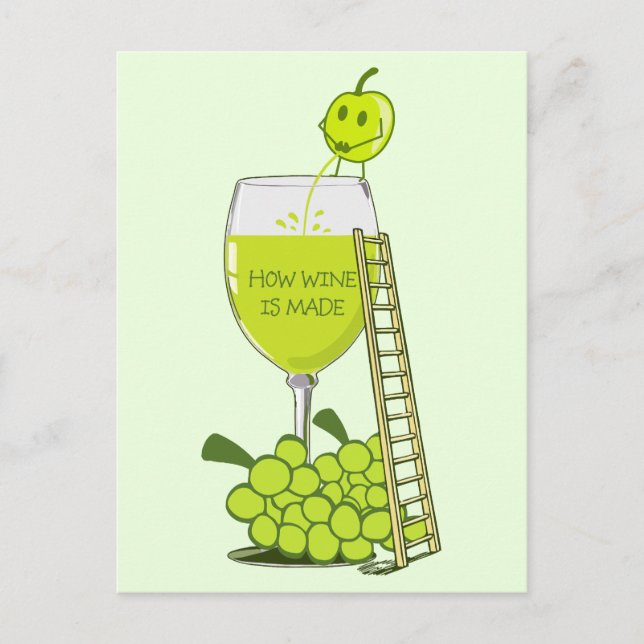 Carte Postale Comment le vin est fait Drôle Illustration Vert (Devant)