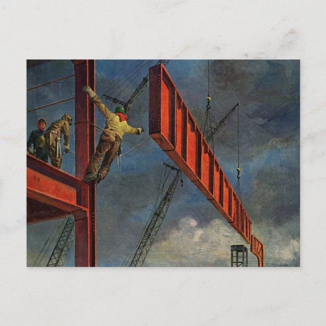 Carte Postale Commerce vintage, travailleurs de la construction  (Devant)