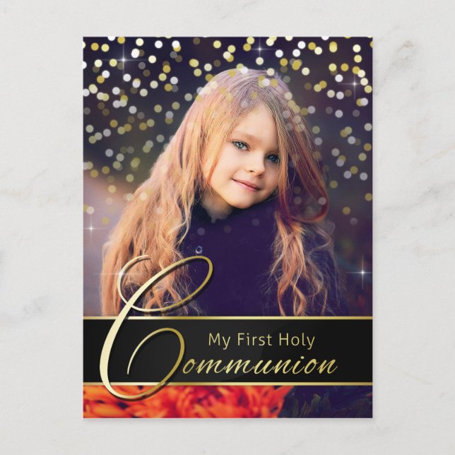 Carte Postale Communion Photo Elegant Gold - Invitation par cart (Devant)