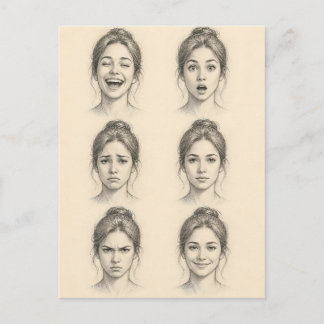 Carte Postale Compilation de croquis au crayon de visage féminin