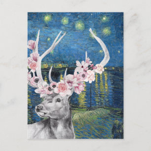 Carte Postale Compilation Van Gogh Nuit étoilée et cerf aux fleu