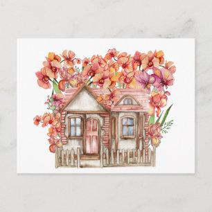 Carte Postale Composition aquarelle d'une vieille ferme en bois