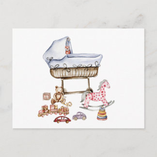Carte Postale Composition de jouets pour bébé à l'aquarelle et d