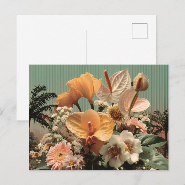 Carte Postale Composition florale d'anthurium et de fleurs tropi (Devant / Derrière)