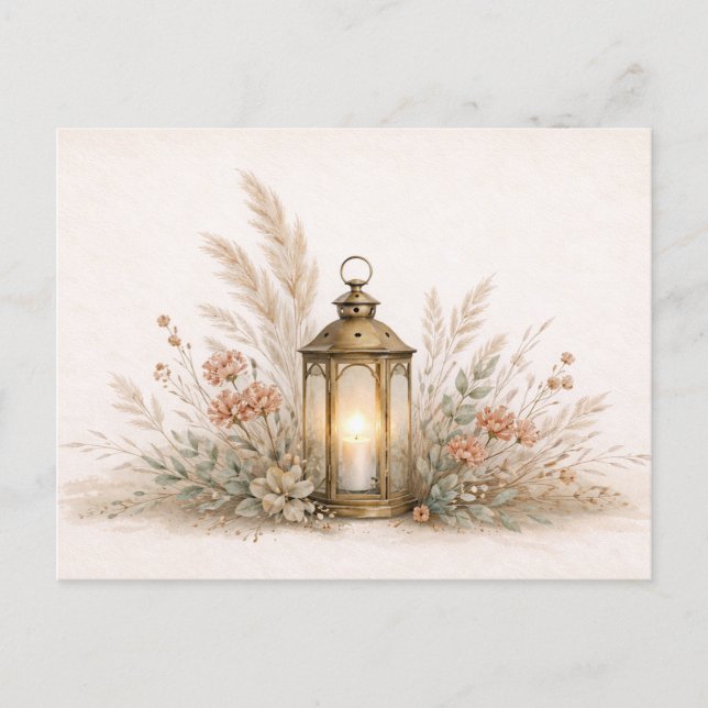 Carte Postale Composition florale de lanterne bohème neutre et d (Devant)