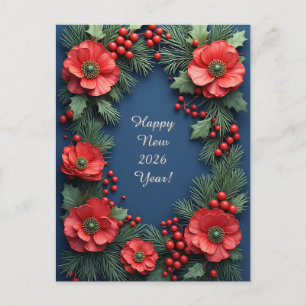 Carte Postale Composition florale de Noël avec poinsettias