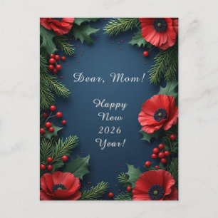 Carte Postale Composition florale de Noël avec poinsettias