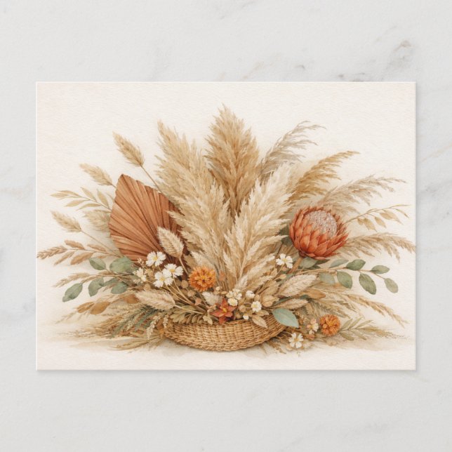 Carte Postale Composition florale neutre Boho avec de l'herbe de (Devant)