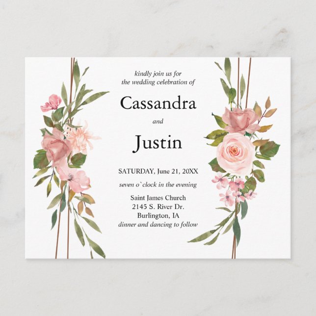 Carte Postale Composition Florale Rose Classique Mariage (Devant)