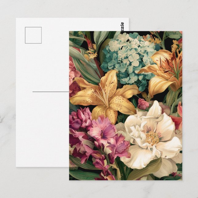Carte Postale Composition florale vintage vibrante (Devant / Derrière)
