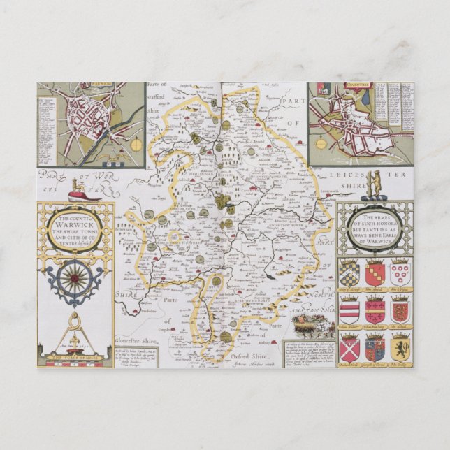 Carte Postale Comté de Warwick, Shire Town et Ville de (Devant)
