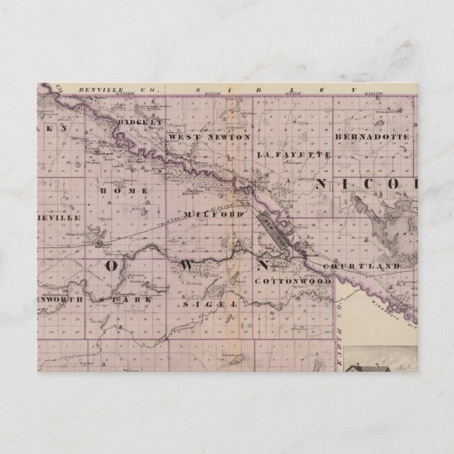 Carte Postale Comtés de Brown et Nicollet, Minnesota (Devant)