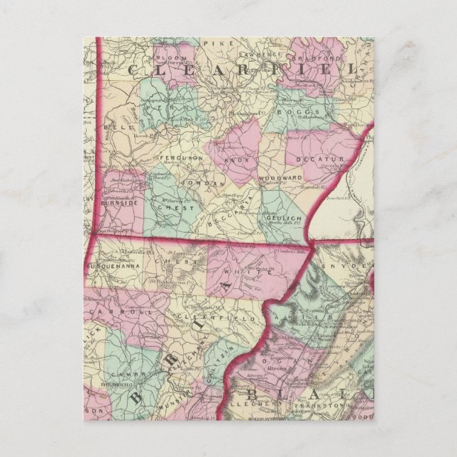Carte Postale Comtés de Clearfield, Cambria, Blair (Devant)