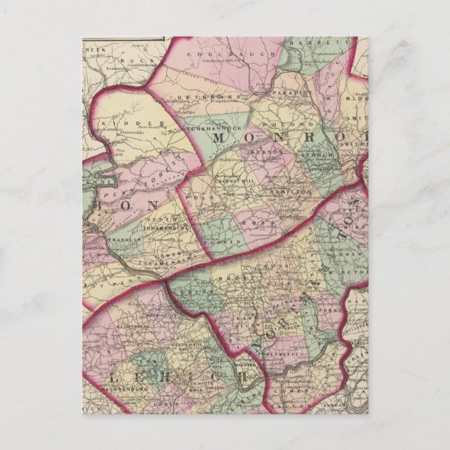 Carte Postale Comtés de Northampton, Carbon, Monroe, Lehigh (Devant)