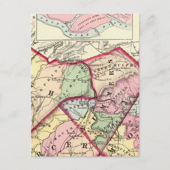 Carte Postale Comtés de Raleigh, Mercer, Summers, Monroe (Devant)