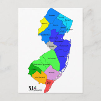 Carte Postale Comtés du New Jersey en couleur