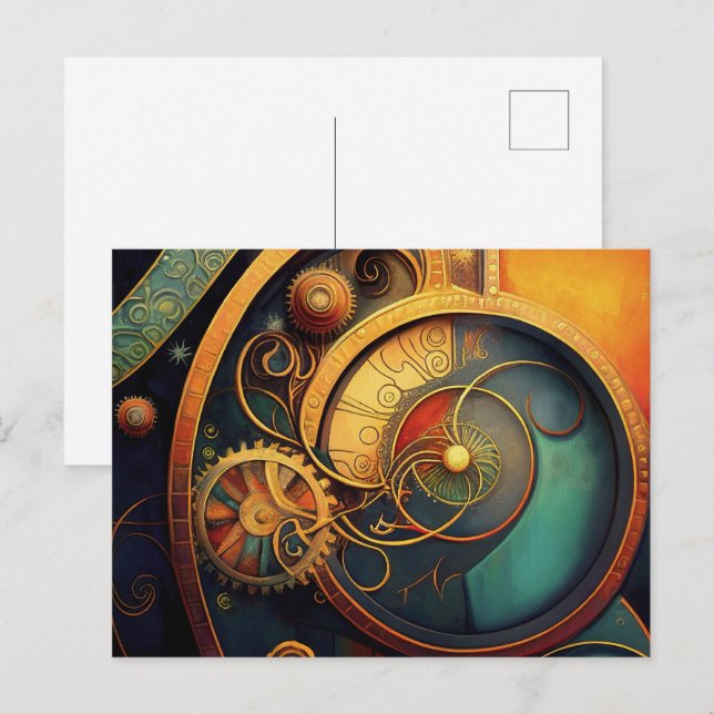 Carte Postale Conception Abstraite de Mécanisme à Ressort Steamp (Devant / Derrière)