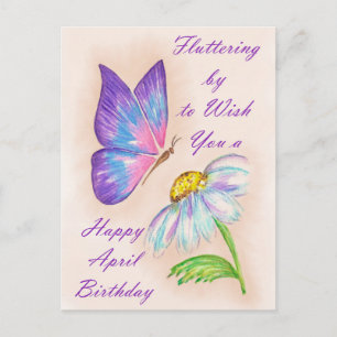 Carte Postale Conception Anniversaire d'Avril Fleur et Papillon