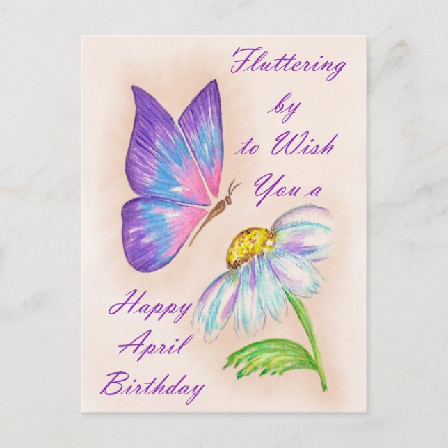 Carte Postale Conception Anniversaire d'Avril Fleur et Papillon (Devant)
