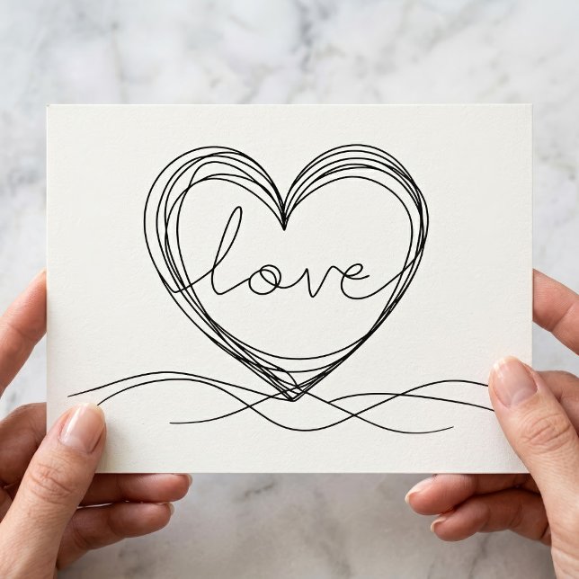 Carte Postale Conception artistique de ligne continue de cœur av (Heart with Love Continuous Line Art Design. Postcard)