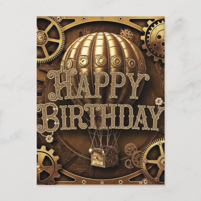 Carte Postale Conception d'anniversaire d'aventure Steampunk (Devant)