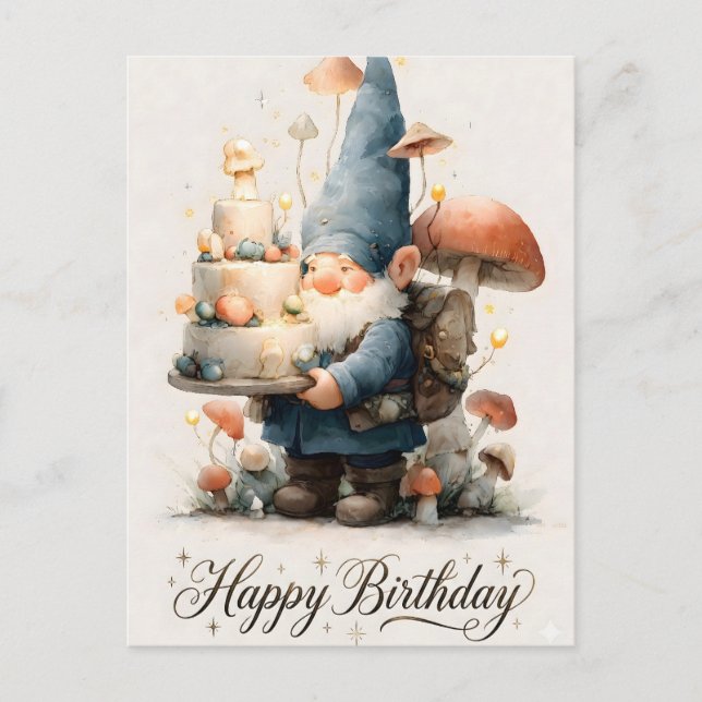 Carte Postale Conception d'anniversaire de gnome à l'aquarelle a (Devant)