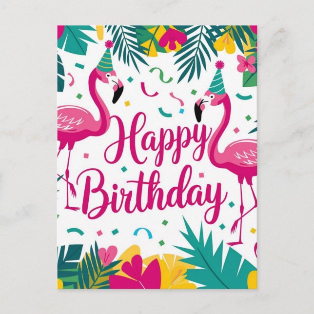 Carte Postale Conception d'anniversaire flamant rose de fun trop (Devant)
