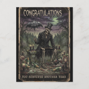 Carte Postale Conception d'anniversaire squelette d'humour noir