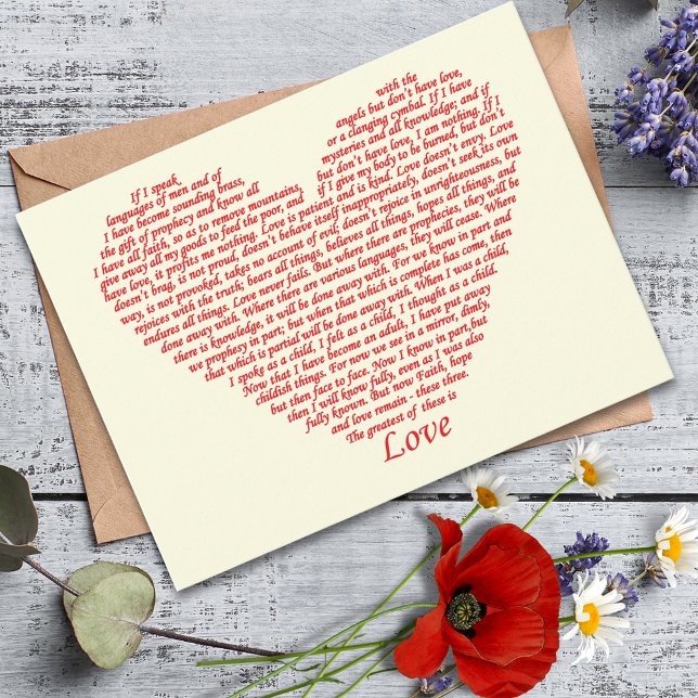 Carte Postale Conception d'art de coeur d'amour des Corinthiens (Love bible quote 1 Corinthians 13 heart art greetings postcard )