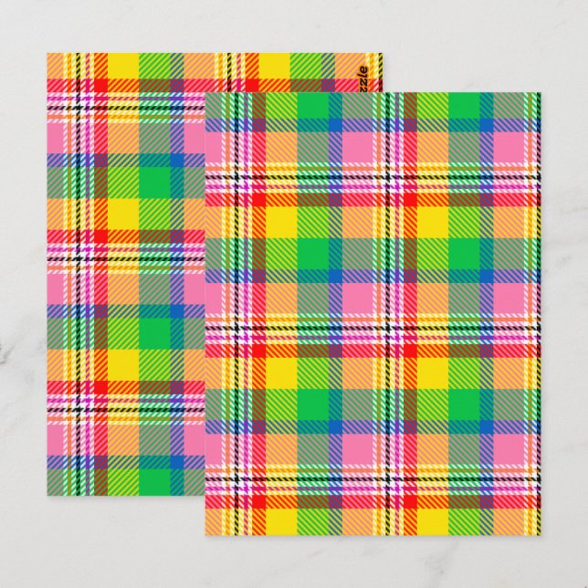 Carte Postale Conception de carreaux madras jaune vert rose (Devant / Derrière)