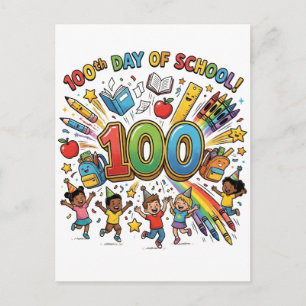 Carte Postale Conception de célébration colorée du 100e jour d'é