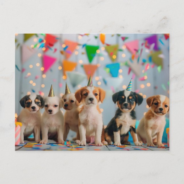 Carte Postale Conception de célébration d'anniversaire de chiots (Devant)