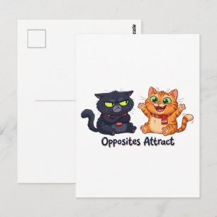 Carte Postale Conception de chats mignons attirés par les opposé