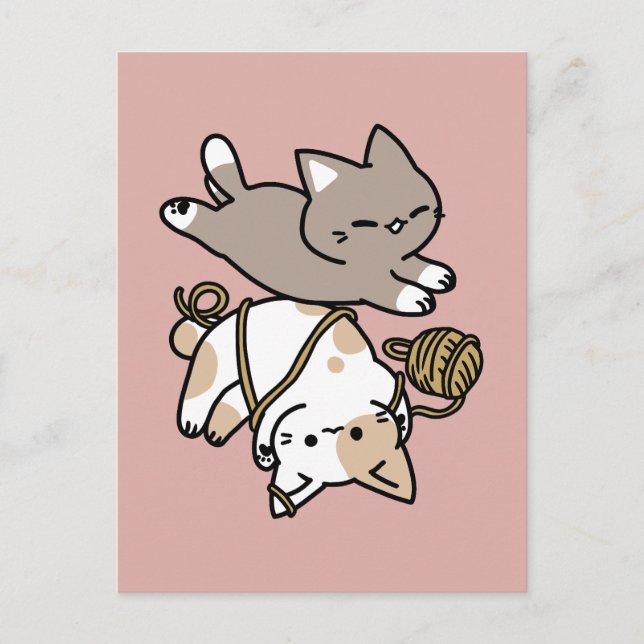 Carte Postale Conception de chats mignons et joueurs – Art de pa (Devant)