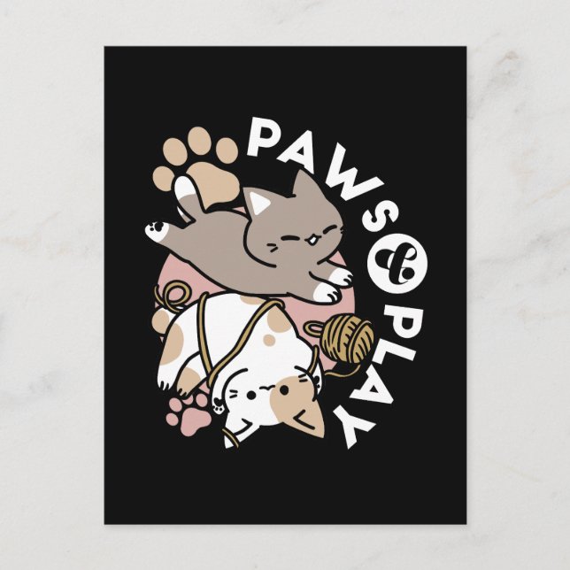 Carte Postale Conception de chats mignons et joueurs – Art de pa (Devant)