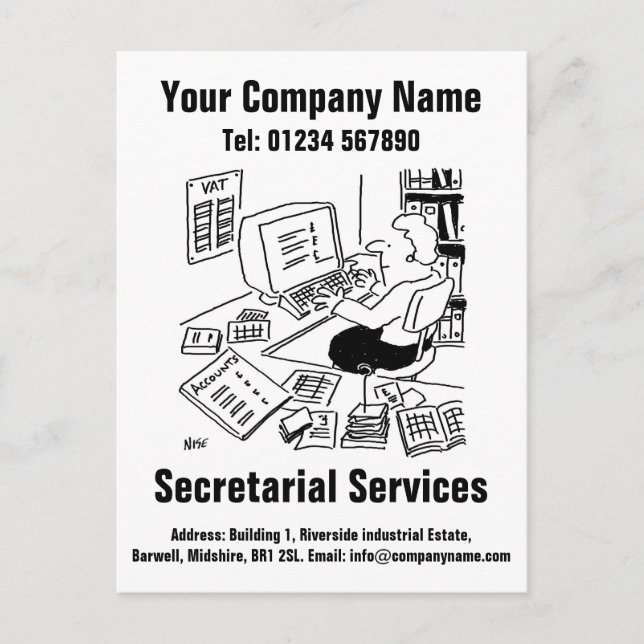 Carte Postale Conception de dessin animé de services de secrétar (Devant)