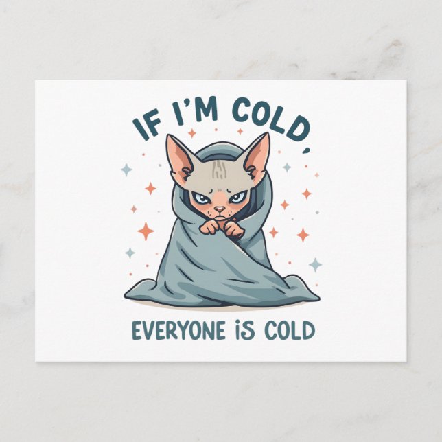 Carte Postale Conception de dessin animé d'humour froid de chat  (Devant)