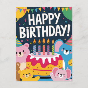 Carte Postale Conception de fête d'anniversaire d'animal mignon