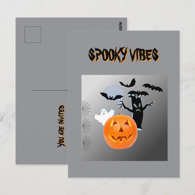 Carte Postale Conception de fête Halloween Spooky Vibes (Devant / Derrière)