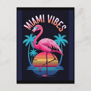 Carte Postale Conception de flamant rose d'été Miami Vibes-63454