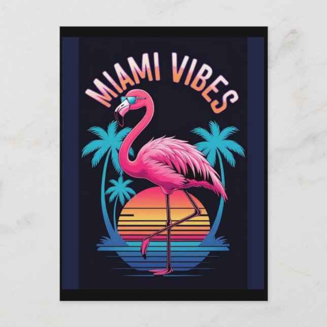 Carte Postale Conception de flamant rose d'été Miami Vibes-63454 (Devant)