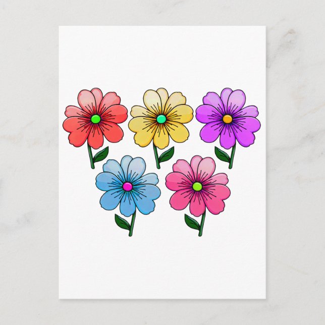 Carte Postale Conception de fleurs 5 couleurs (Devant)