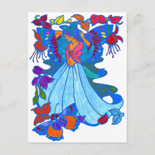 Carte Postale Conception de fleurs de femme papillon (Devant)