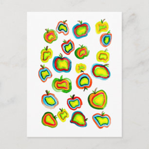 Carte Postale Conception de fruit d'aquarelle pomme funky