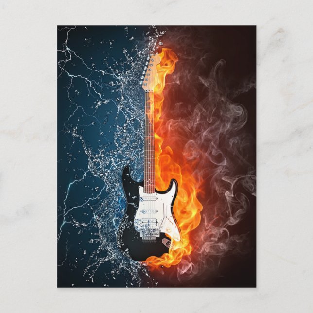 Carte Postale Conception de la guitare cool d'eau et d'incendie (Devant)
