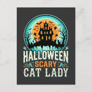 Carte Postale Conception de maison hantée de dame de chat effray