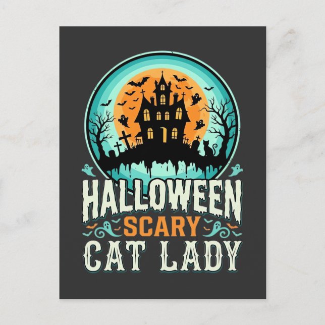 Carte Postale Conception de maison hantée de dame de chat effray (Devant)