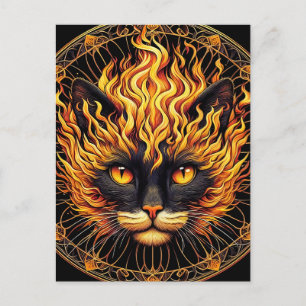 Carte Postale Conception de Mandala de chat de feu mystique