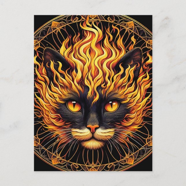 Carte Postale Conception de Mandala de chat de feu mystique (Devant)