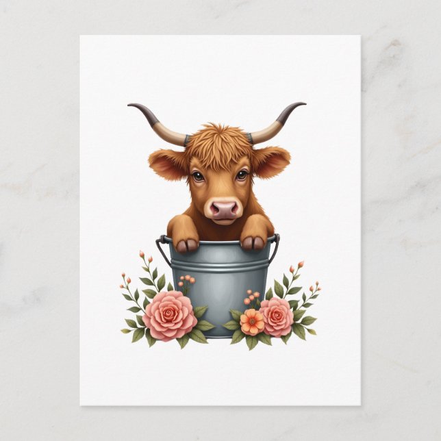Carte Postale Conception de marché de fleurs de vache Highland v (Devant)